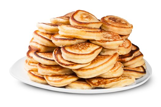 Pile Of Pancakes On A White Plate Rotated Isolated On White Background