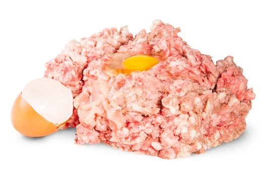 Raw Ground Beef With Egg Isolated On White Background