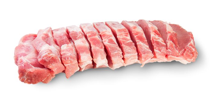 Raw Sliced Pork Meat Isolated On White Background