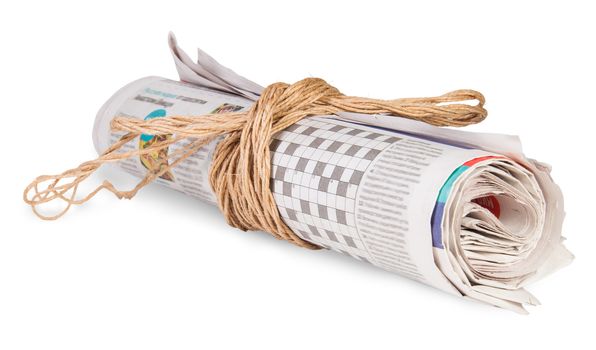 Roll Of Newspapers Tied With A Rope Isoleted on White Background