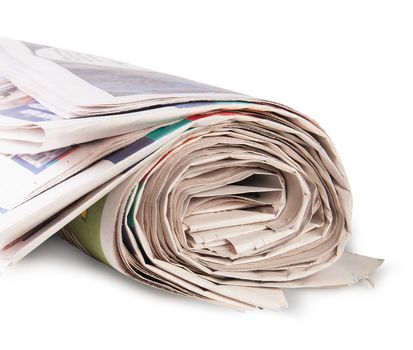 Rolled Up Newspaper Isolated On White Background