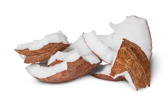 Several pieces of coconut pulp isolated on white background