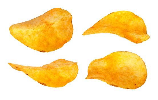 Set of separate chips closeup isolated on white background