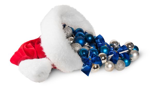 Santa Claus Hat With Christmas Balls Isolated On White Background