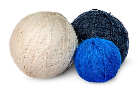 Several coils wool yarn in different colors isolated on white background