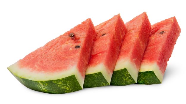 Several slices of watermelon stacked ladder isolated on white background