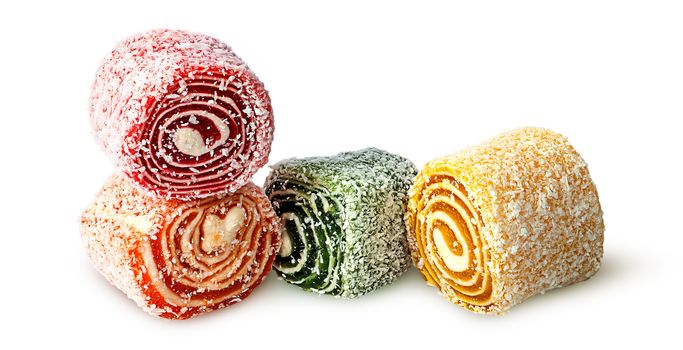 Several pieces of Turkish Delight isolated on white background