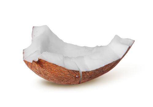 Single piece of coconut pulp rotated isolated on white background