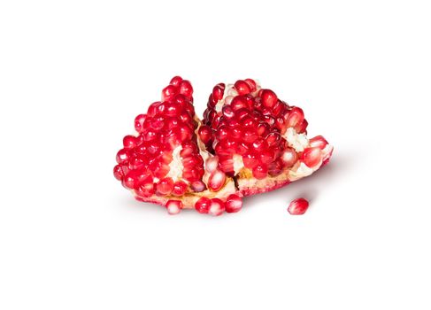 Single Of Ripe Juicy Pomegranate With Berries Isolated On White Background