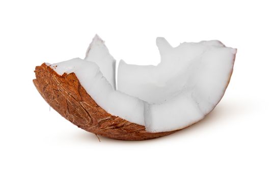 Single piece of coconut pulp isolated on white background