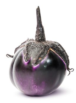 Single round ripe eggplant isolated on white background