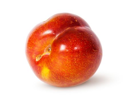 Single yellow and red plum horizontally isolated on white background
