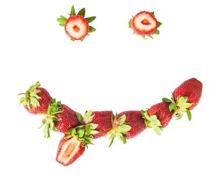 Smile with tongue out fresh juicy strawberries isolated on white background