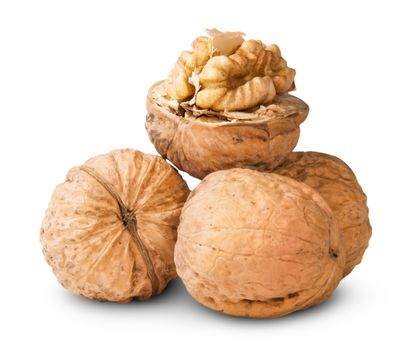 Small Pile Of Walnuts Isolated On White Background