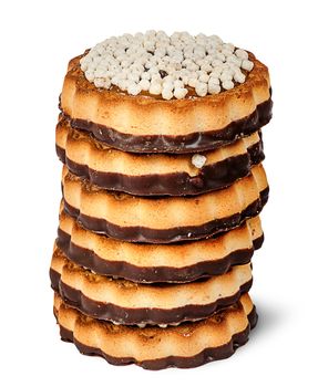 Stack chocolate cookies isolated on white background