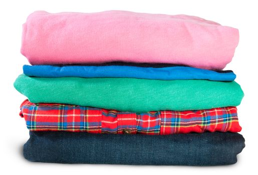 Stack Of Five Types Of Clothes Isolated On White Background