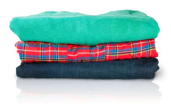 Stack Of Multicolored Casual Clothes Isolated On White Background