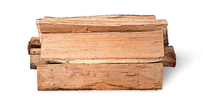 Stack of firewood side view isolated on white background