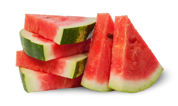 Stack pieces of watermelon and two near isolated on white background