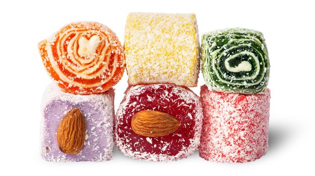 Stack of Turkish Delight isolated on white background