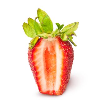 Strawberry closeup cut segment isolated on white background