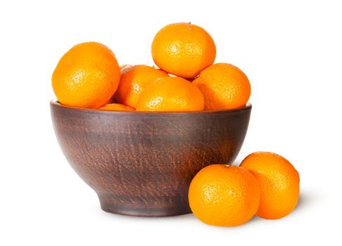 Tangerines In A Ceramic Bowl Isolated On White Background