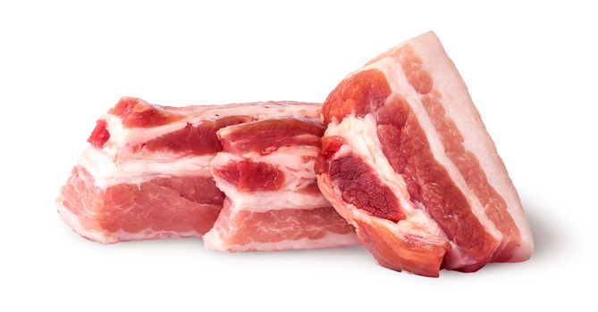 Three pieces of bacon isolated on white background