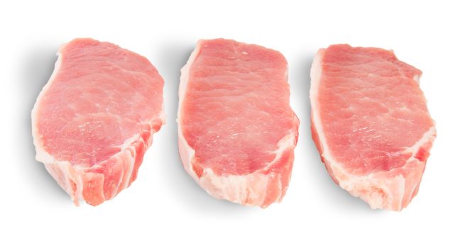 Three Pieces Of Raw Pork Isolated On White Background