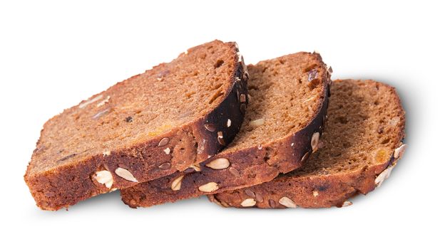 Three slices of unleavened bread laid out with seeds isolated on white background