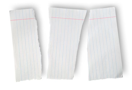 Torn sheet of paper from a school notebook isolated on white background