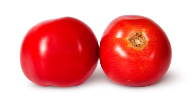 Two red ripe tomatoes isolated on white background