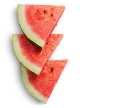 Three slices of watermelon on each other isolated on white background