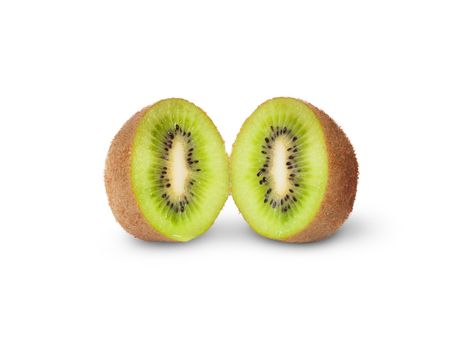 Two Halves Juicy Kiwi Fruit Isolated On White Background