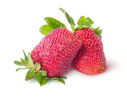 Two freshly strawberries isolated on white background