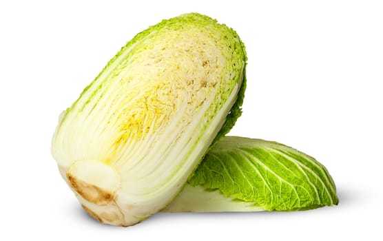 Two half Chinese cabbage on each other isolated on white background