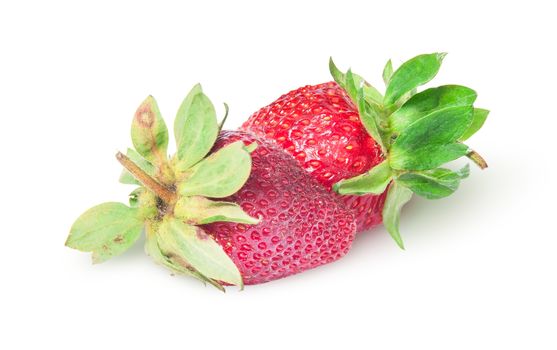 Two freshly strawberries rotated isolated on white background