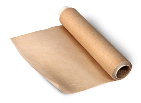 Uncoil roll of parchment isolated on white background
