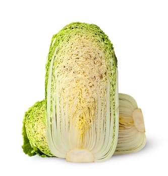 Vertical and horizontal half Chinese cabbage isolated on white background