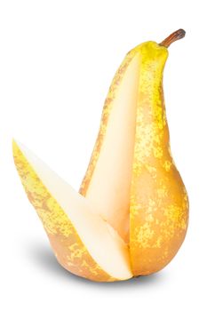 Yellow Pear With Cut Isolated On White Background