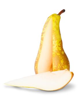Yellow Pear With Cut Out Segment Isoleted On White Background