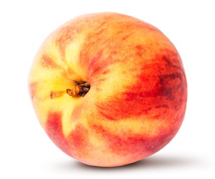 Wholly sideways ripe peach isolated on white background