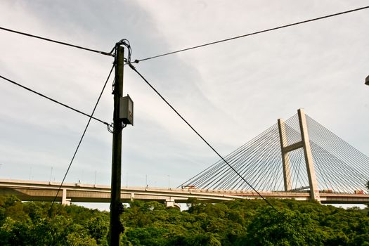 Tsing Ma Bridge with cable in Hong Kong