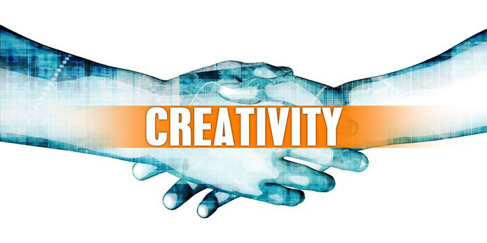 Creativity Concept with Businessmen Handshake on White Background