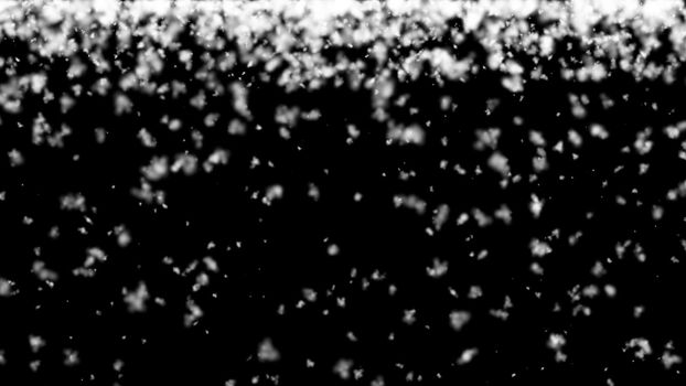 Abstract background with snow on black backdrop. 3d rendering