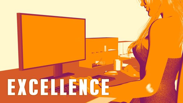  Excellence Concept Course with Woman Looking at Computer
