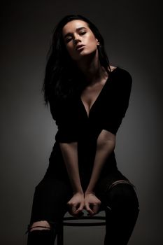 sensual portrait of a beautiful black haired lady