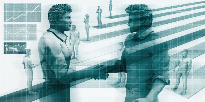 Visual Concept of Virtual Business with Men Handshake