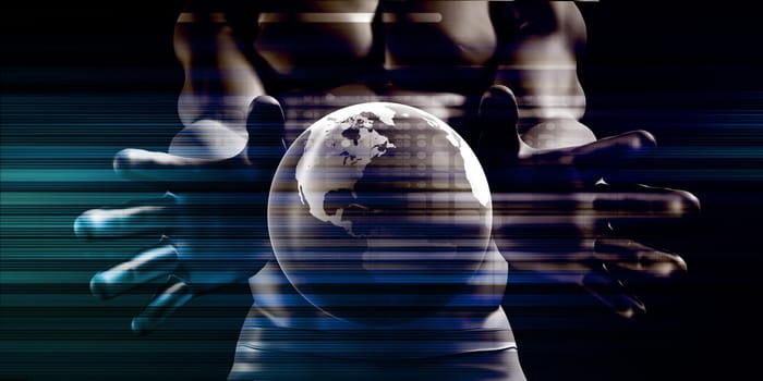Man Holding Globe with Technology Industry as Concept 