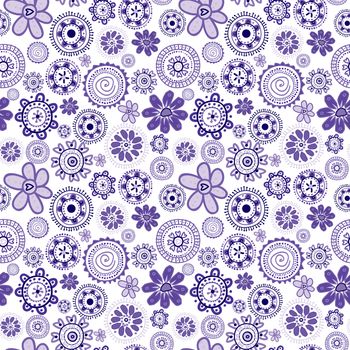 Mauve seamless background with stylized doodle flowers
