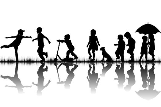 Silhouettes of children playing outdoor